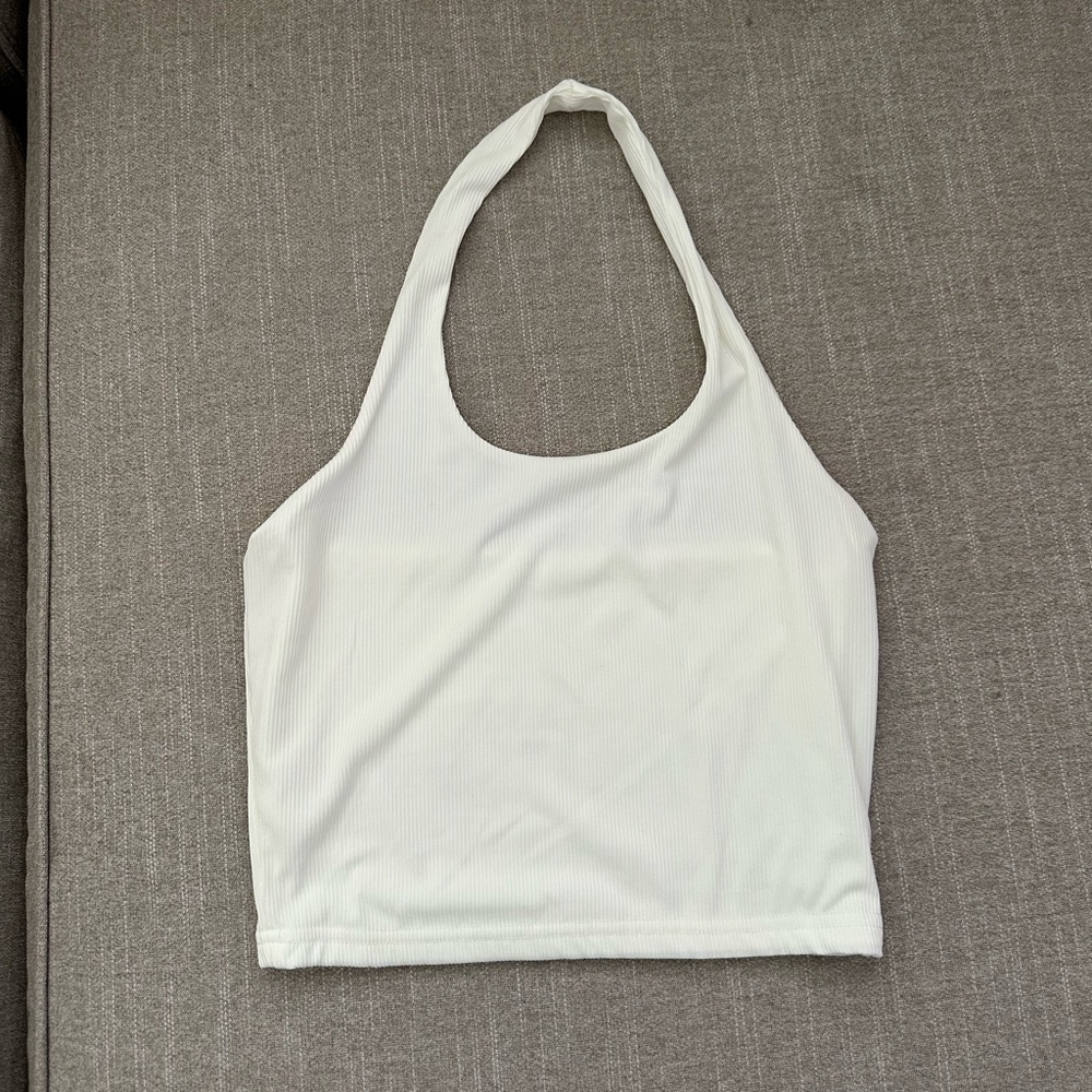 SHEIN white ribbed halter crop top